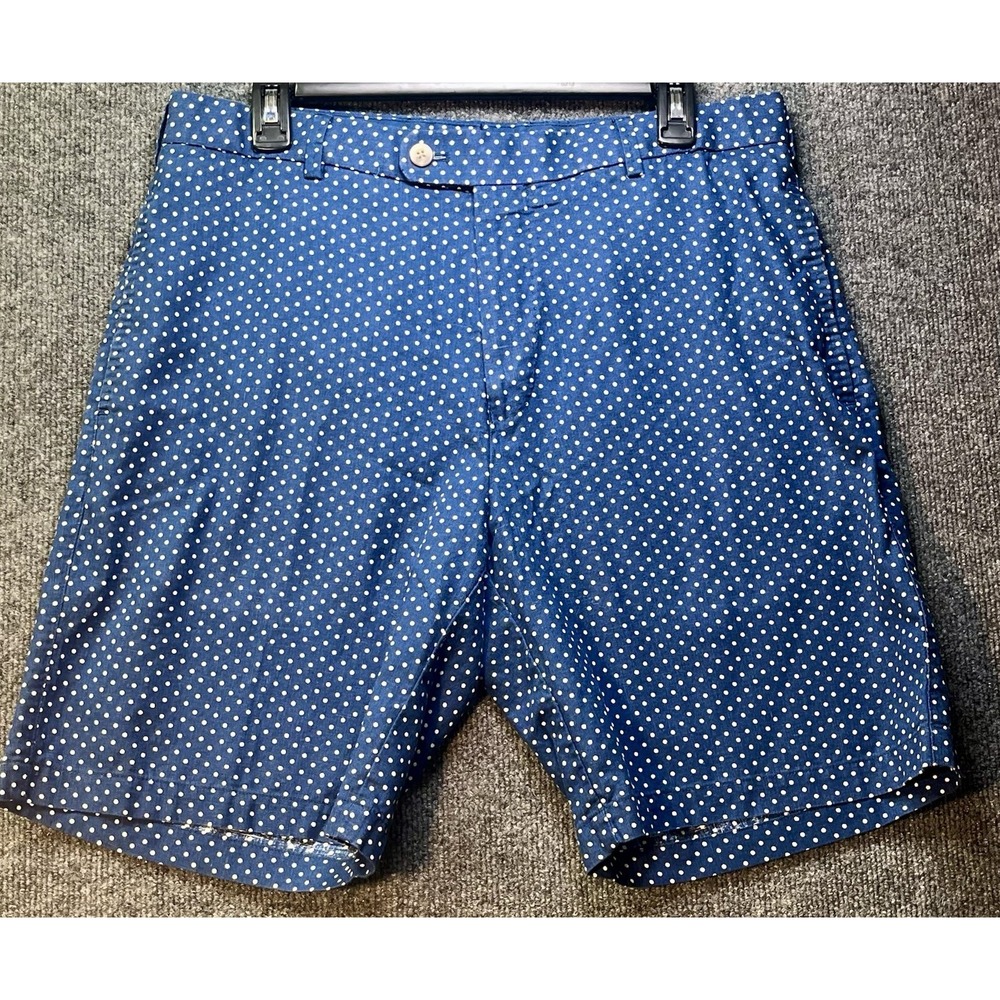 Peter‎ Millar Mens Shorts 34 Polka Dot Blue White Linen Blend Casual Golf